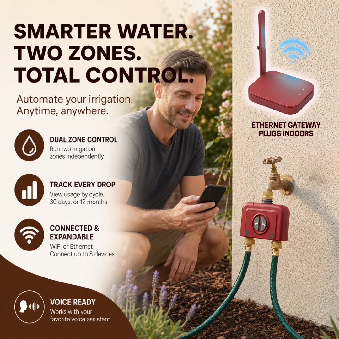 Dual Zone Hose Timer Controller with Ethernet Gateway Valve System