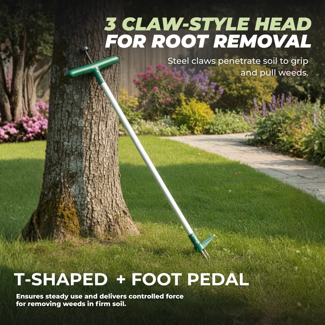 Stand-Up Garden Weeder with 3-Claw Stainless Steel Root Puller