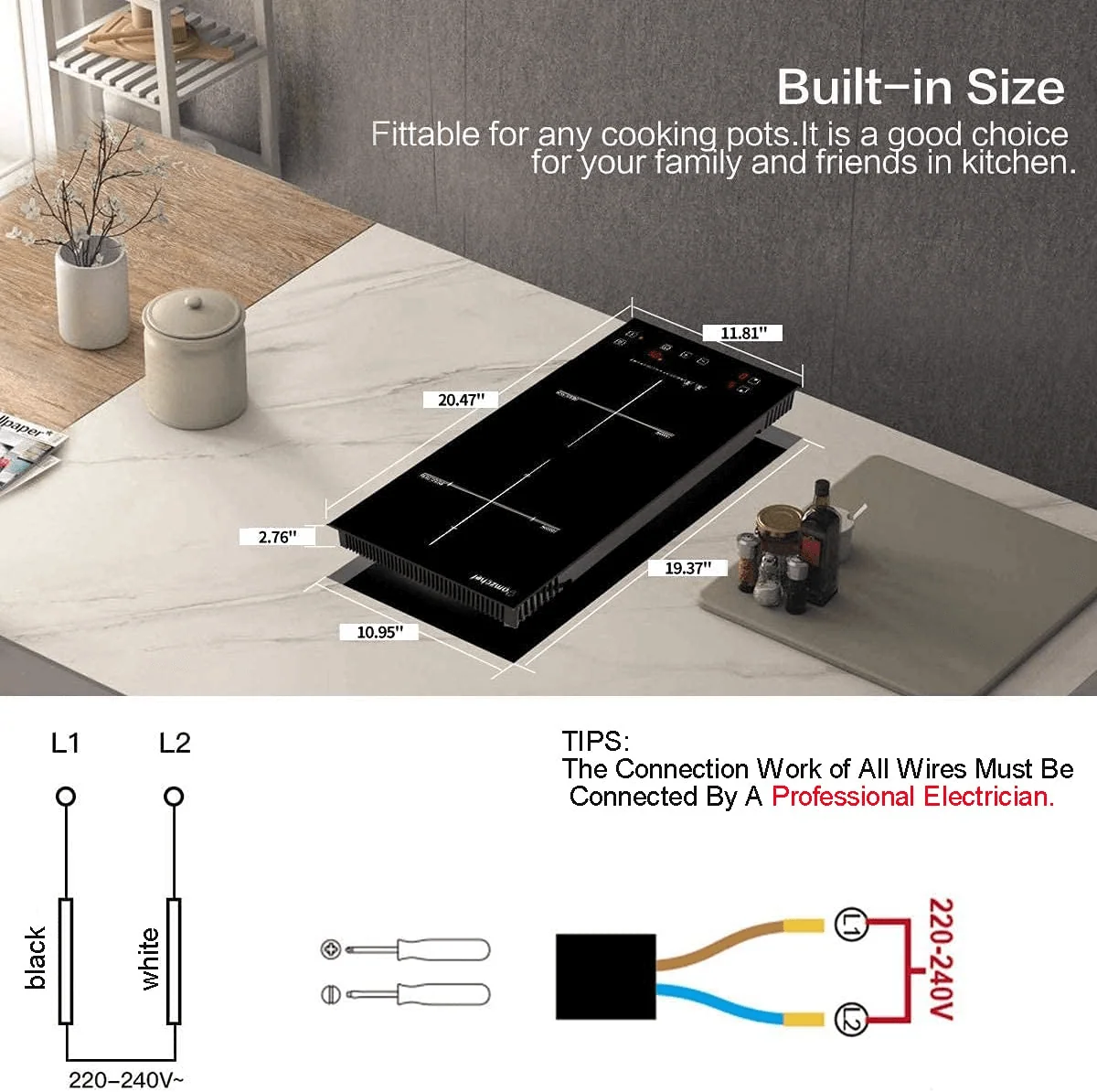 AMZCHEF Electric Induction Cooktop 12" Built-in 10 Power Levels - Image 2