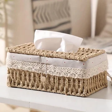 Tissue Box Cover Handwoven Braided Paper Rope Lace Trim