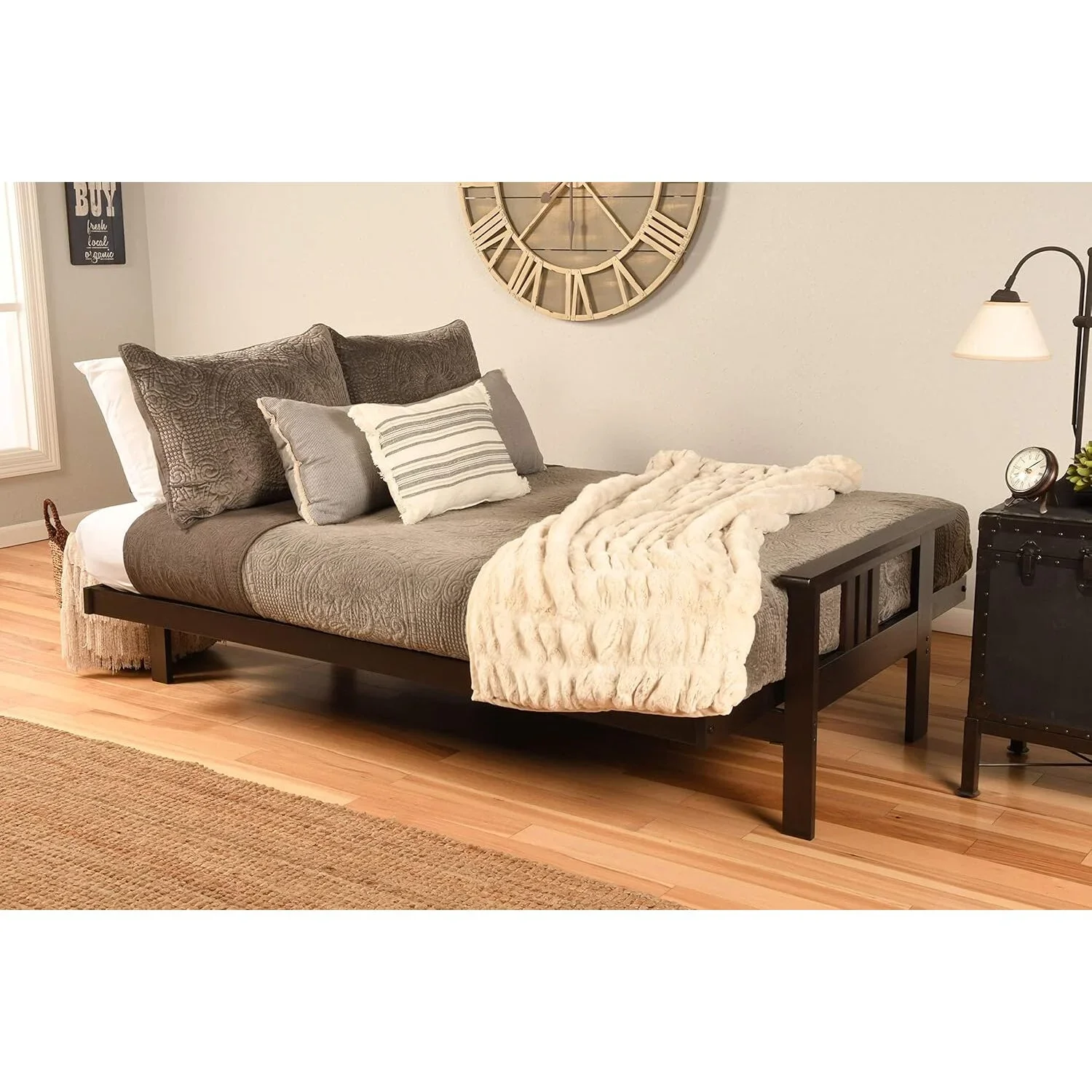 Homestock African Artifacts Full Size Futon Frame Set with Mattress, Easily Converts to Bed, Versatile Design Futon Frame for All Spaces, 33"H x 79"L x 37"D-Color:Linen Charcoal,Size:Barbados - Image 81