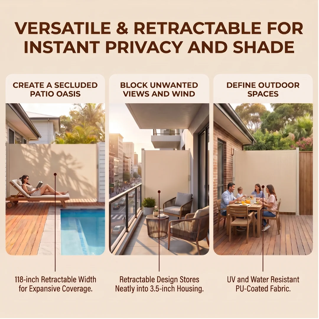 118x71 Inch Retractable Side Awning Outdoor Patio Privacy Screen