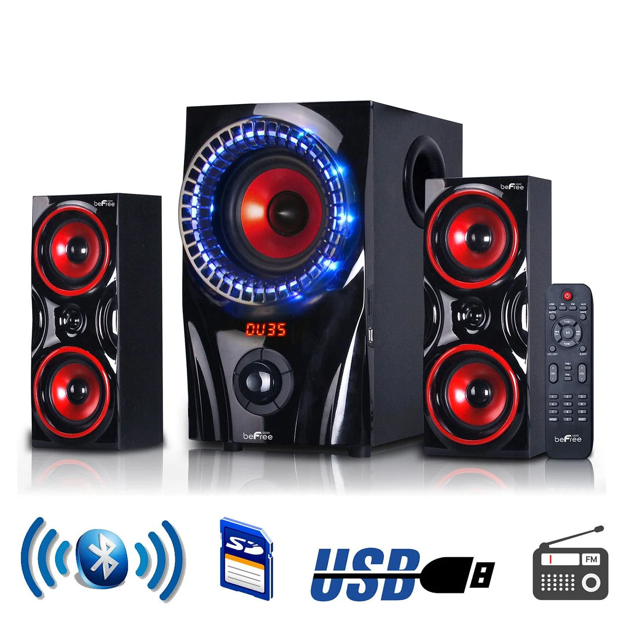 Bluetooth Surround Sound Speaker System 2.1 Channel in Red
