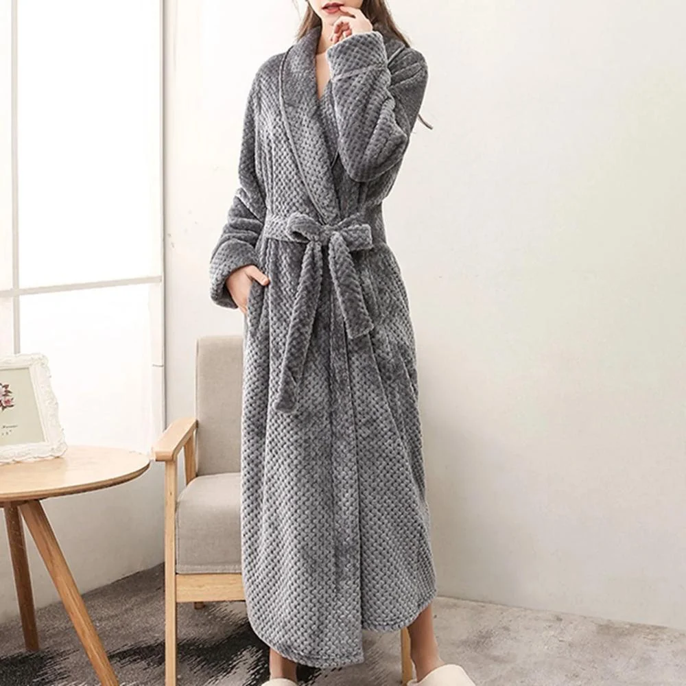 Bathrobe All-Season Soft Breathable Fleece Pockets & Belt