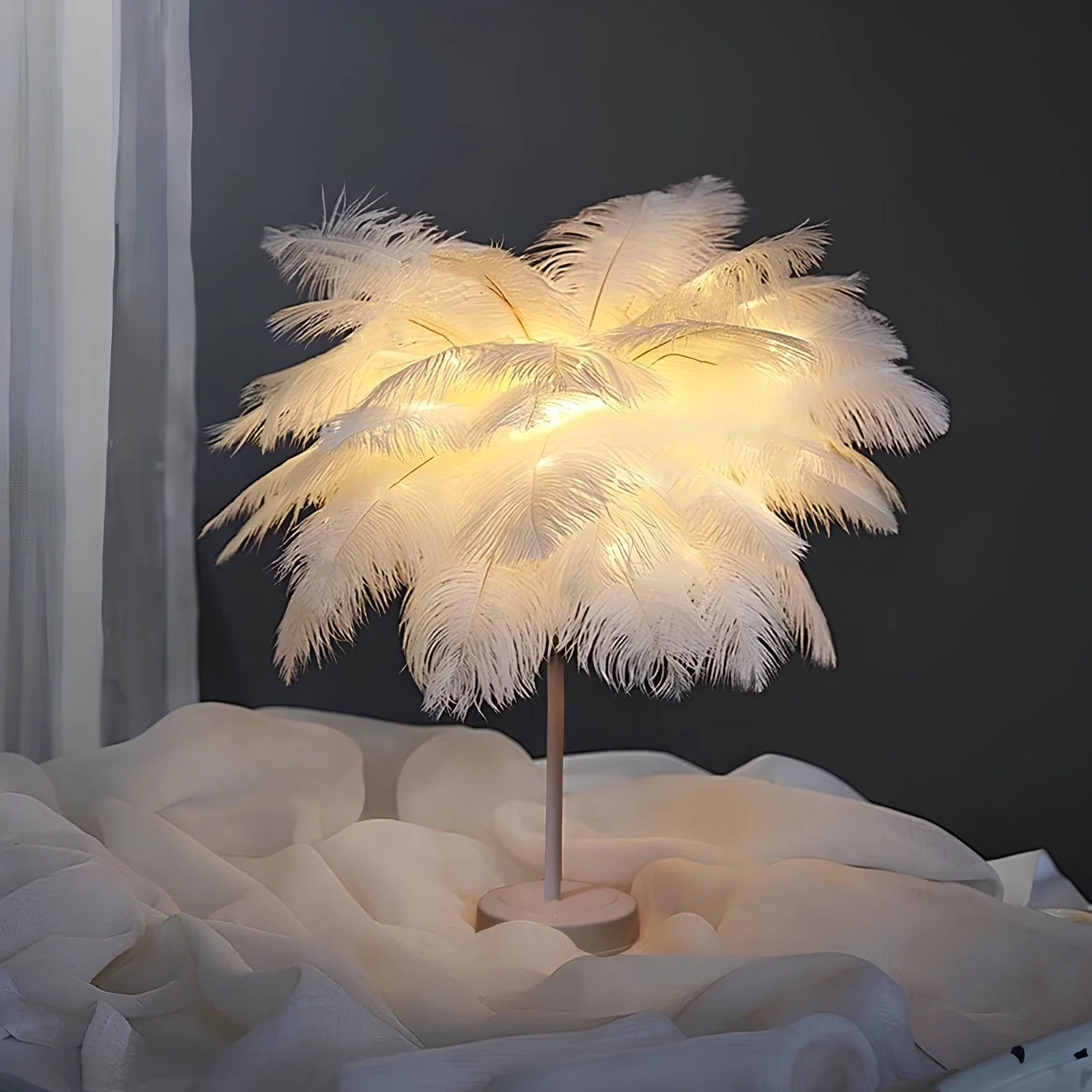 Feathered Serenity Table Lamp with Stylish Metal Stand - Image 3