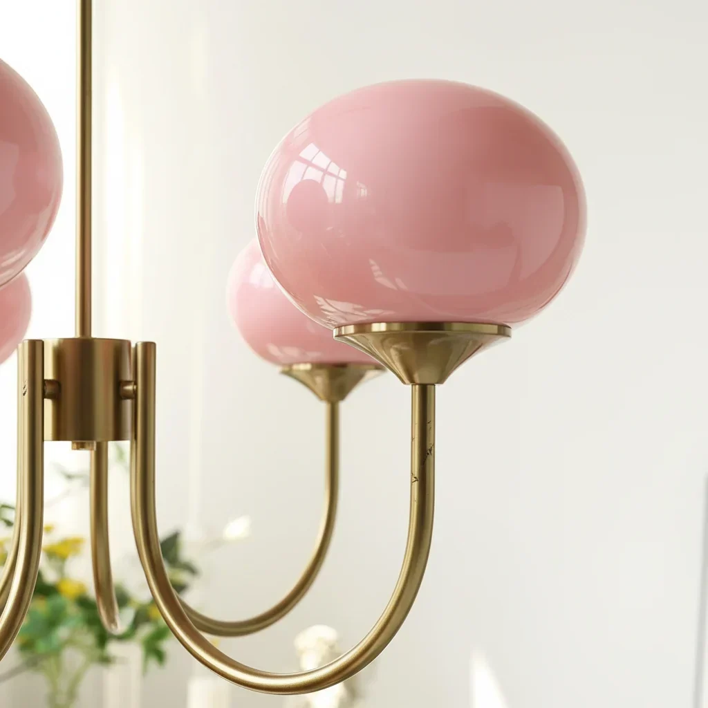 Chic Pastel Pink Ceiling Fixture with Gold Accents - Image 5