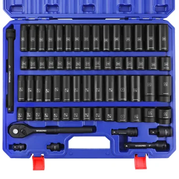 WORKPRO 65PCS 1/2” Drive Impact Socket Set, SAE&Metric Deep & Shallow Kit