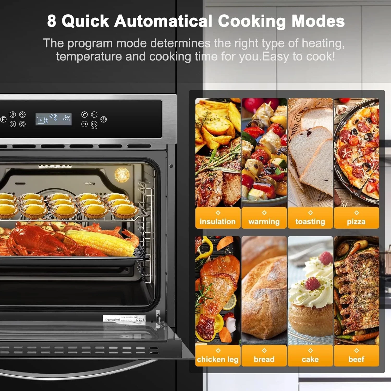 AMZCHEF 24" 2.5 Cu.ft. Built-in Electric Wall Oven with 8 Cooking Functions 4