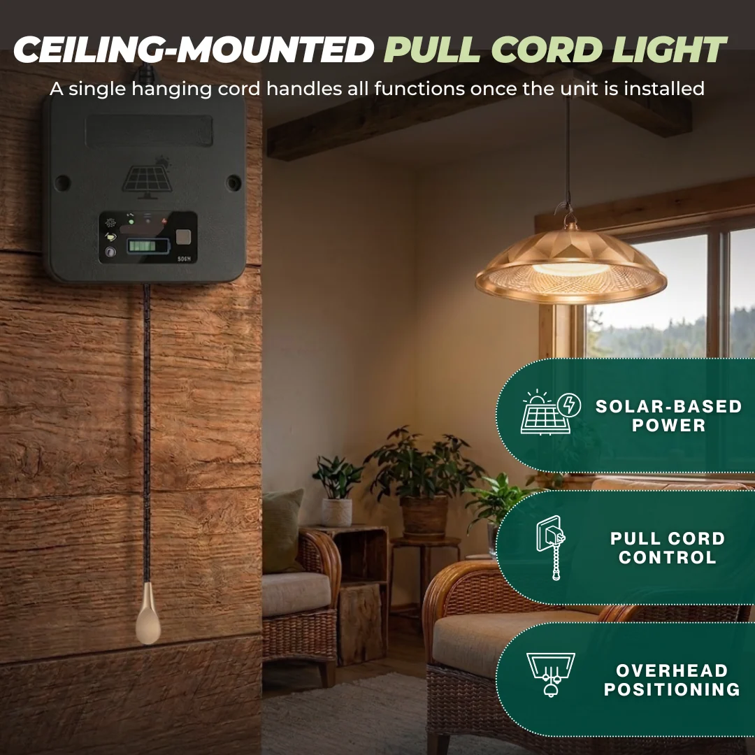 2000LM Solar Pendant Light with Pull String and 3 Lighting Modes