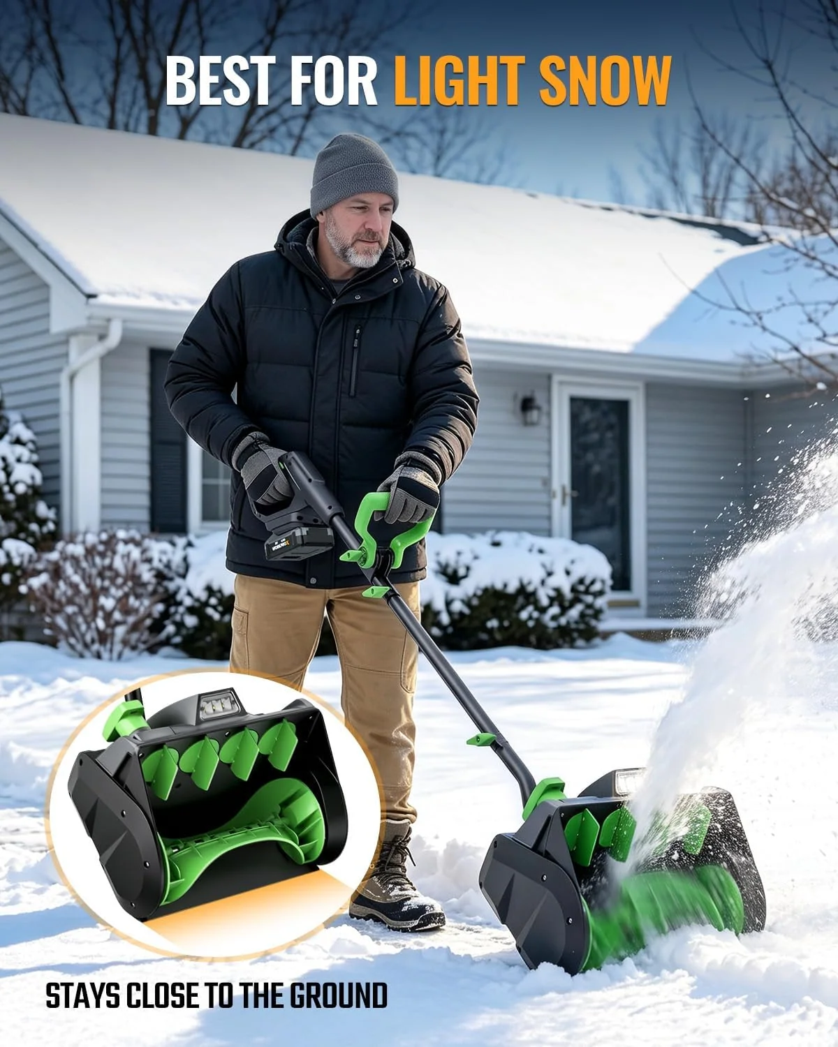 WORKPROX Cordless Snow Shovel, 13-Inch, 20V Battery Included | 23 ft Throw Distance, 4.0Ah Battery, 30° Adjustable Chute, LED Lights, Lightweight, For Steps, Walkways & Driveways - Image 10