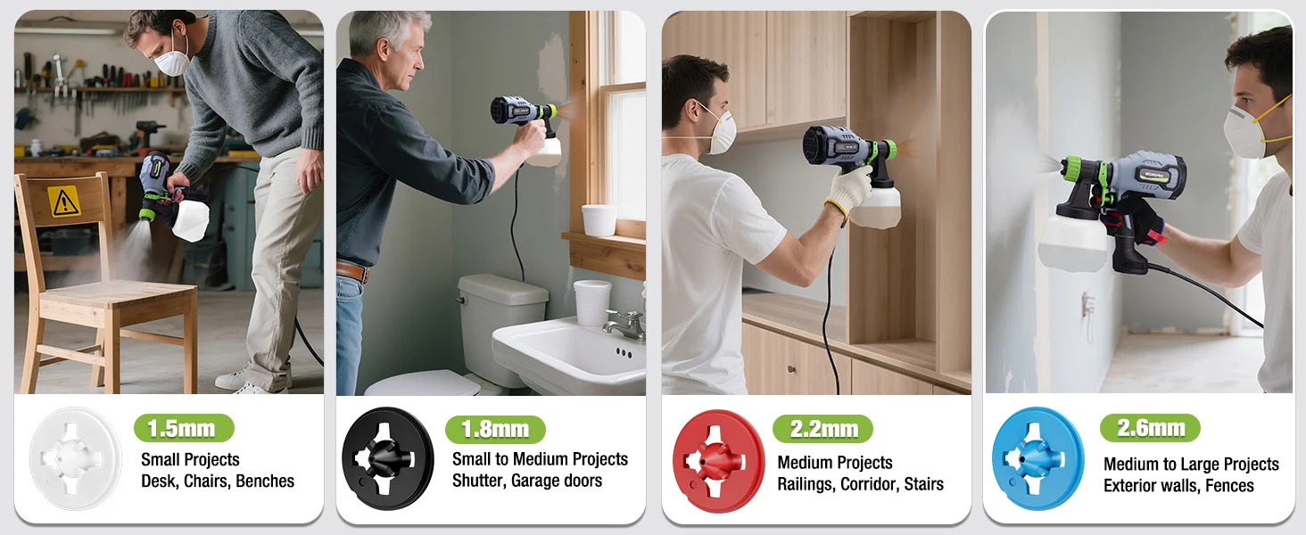 Workers drill and paint a bathroom and wood surfaces with masks, showing innovation, quality, and secure use