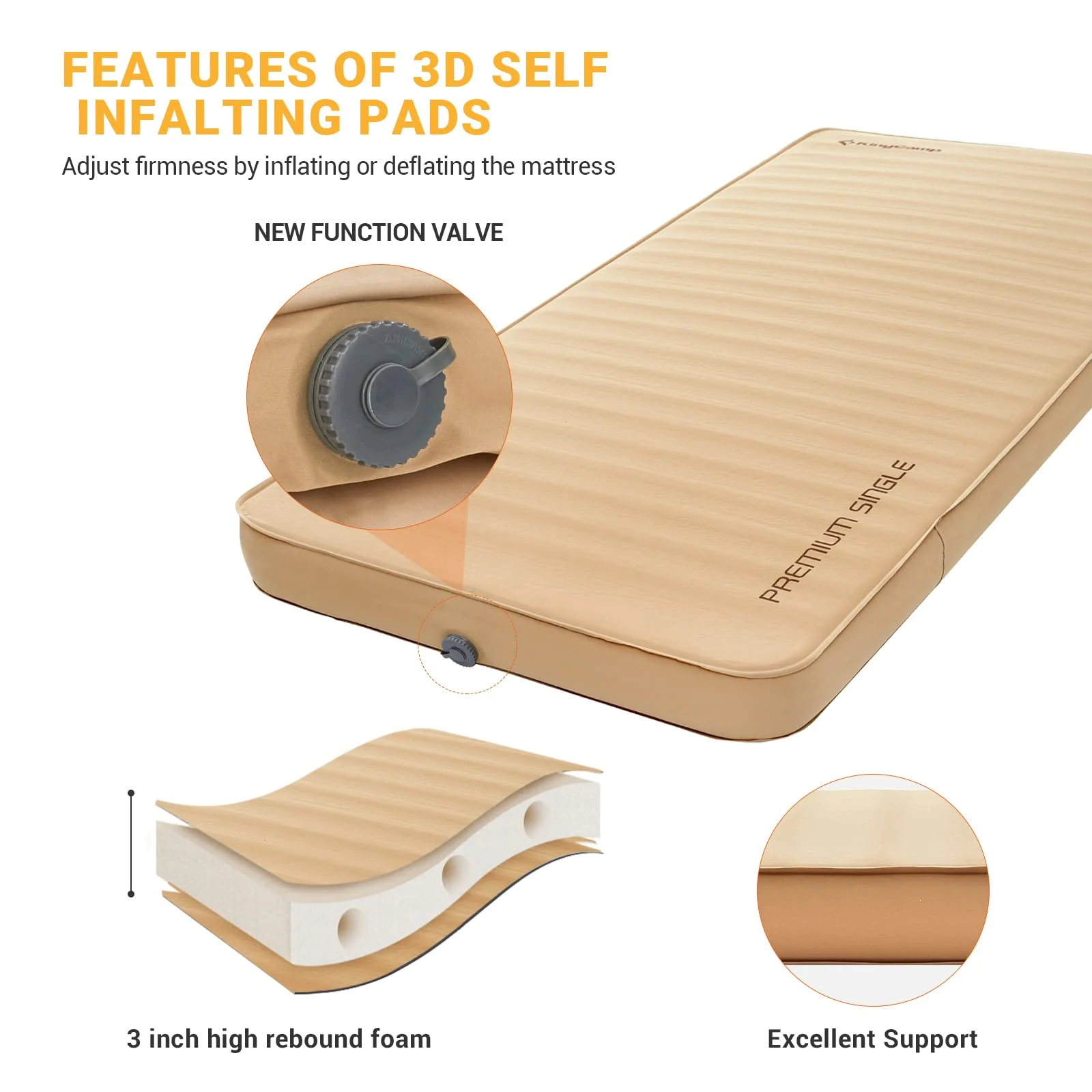 KingCamp PREMIUM Self Inflating Foam Sleeping Pad Double/Single - Image 56
