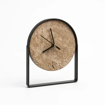 Table Clock Curved Metal Frame Stone Dial