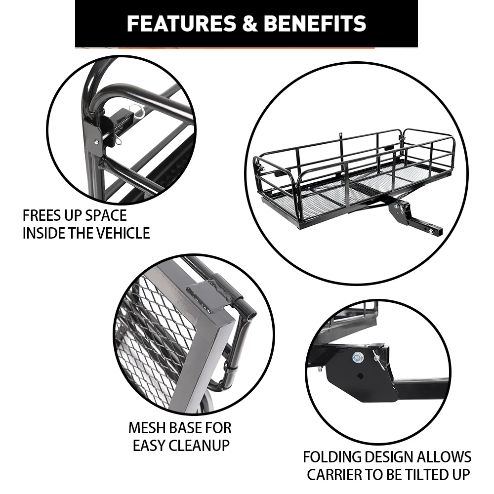 Kojem 500 Lbs Hitch Mount Cargo Carrier 60" x 24" x 14" Folding Cargo Rack Rear Luggage Basket Fits 2" Receiver for Car SUV Camping Traveling - Image 4