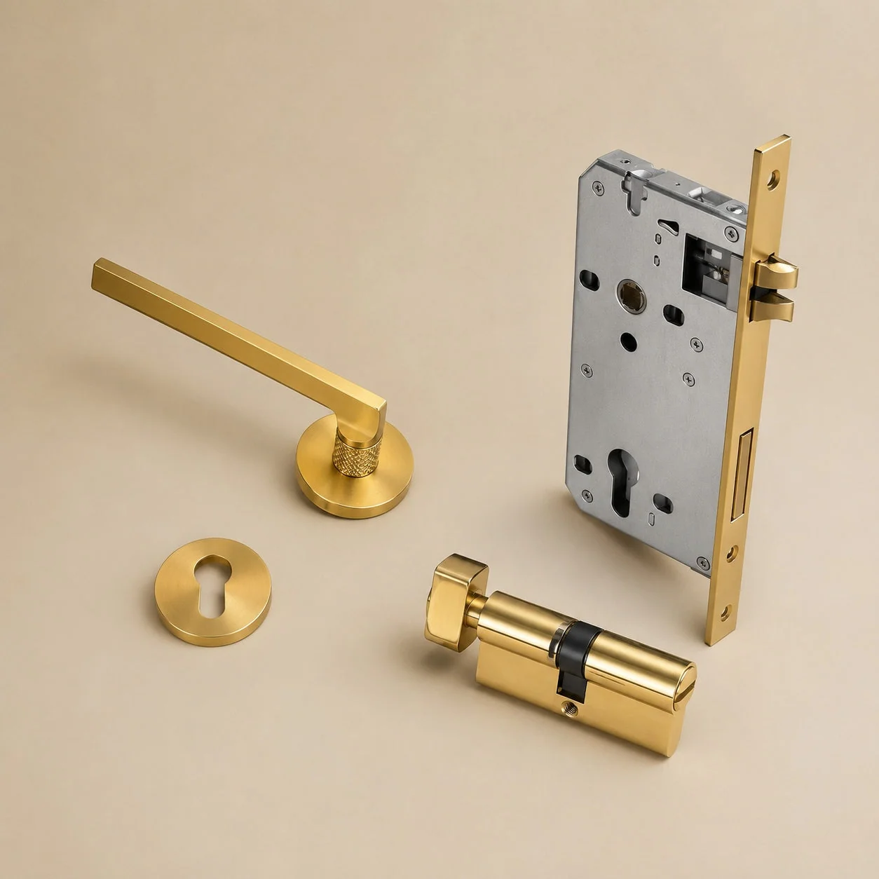 Stylish Ergonomic Brass Door Handle Set in Matte Black Finish - Image 6