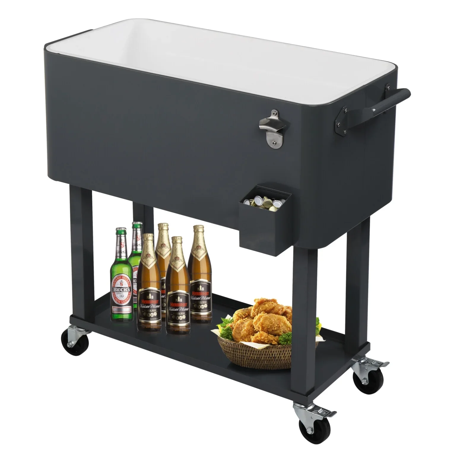 80Qt All-In-One Cooler Cart With Bottle Opener, Lower Storage Shelf and Cap Catcher, Outdoor Party Rolling Cooler With Lockable Wheels For Pool Side, Patio, Balcony, Mint(33.07 x 15.16 x 35.83)" - Image 46
