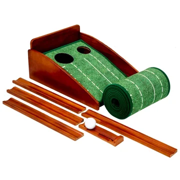Golf Putting Mat for Indoor Use with Wooden Base and Automatic Ball Return