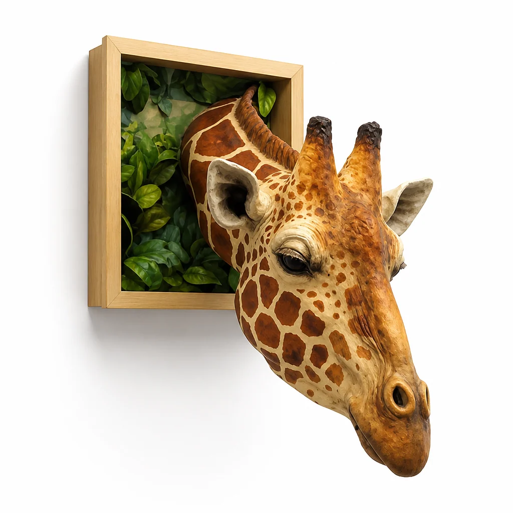 Lifelike Wall-Mounted Giraffe Head Wall Sculpture (3D)