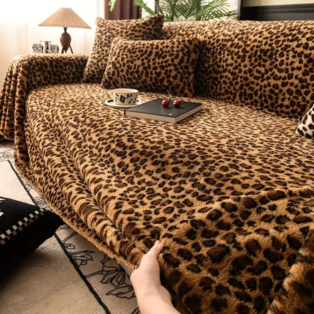 Sofa Cover Thick Plush Microfiber Leopard Print