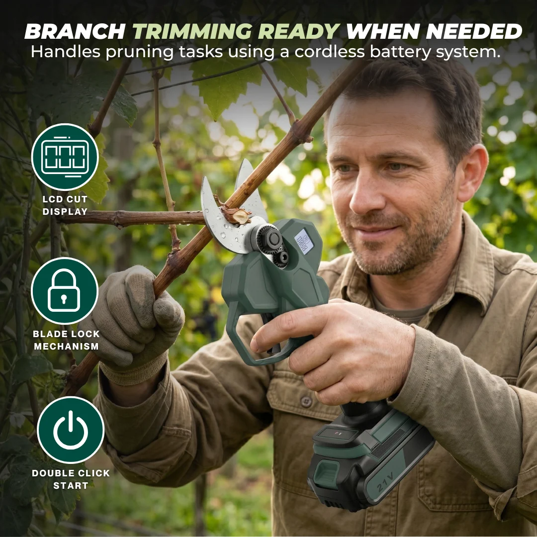 Cordless Branch Cutter Electric Pruning Shears 21V LCD Display Unit