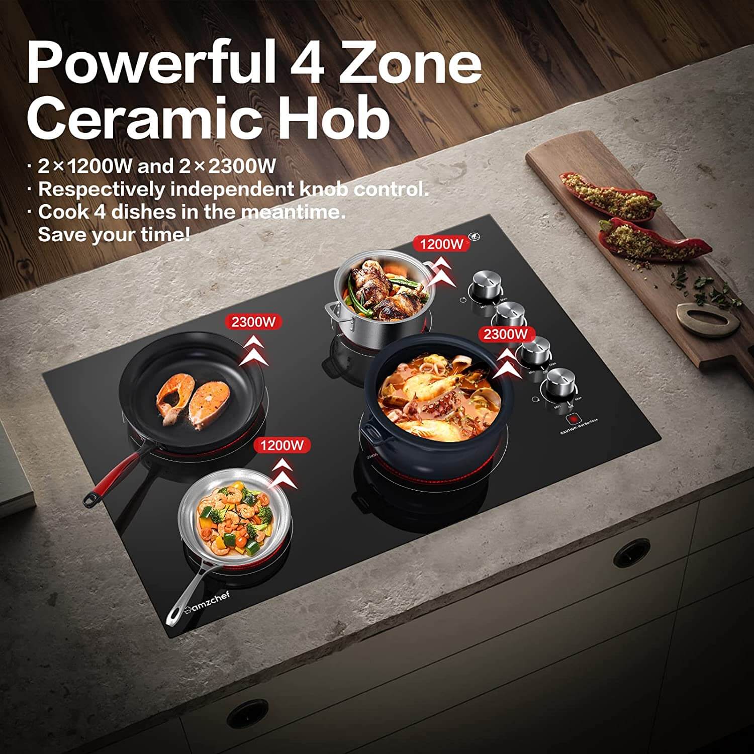 AMZCHEF 30" Induction Cooktop Built-in With 4 Burners Control by Knob 3