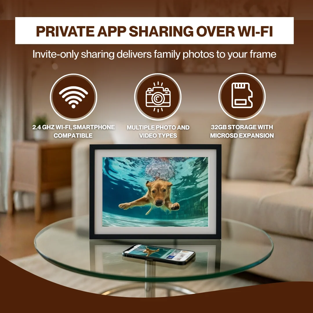 WiFi Digital Photo Frame with IPS Touch Display and App Sharing, 32GB
