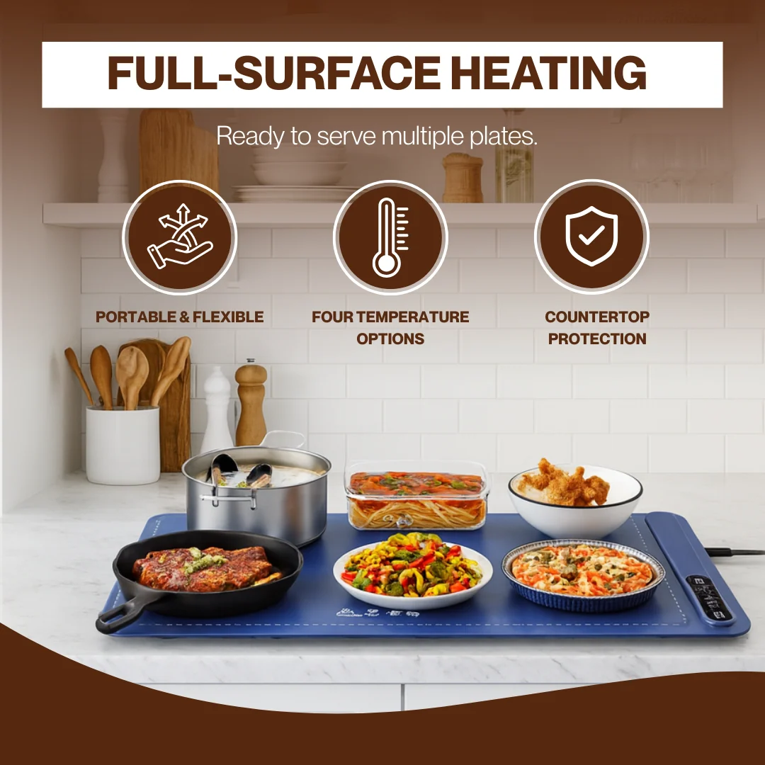 Electric Food Warming Tray with 4 Heat Levels and Timer Control