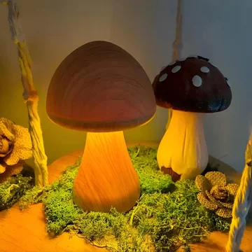 Mushroom Lamp Wood Grain USB-C Rechargeable