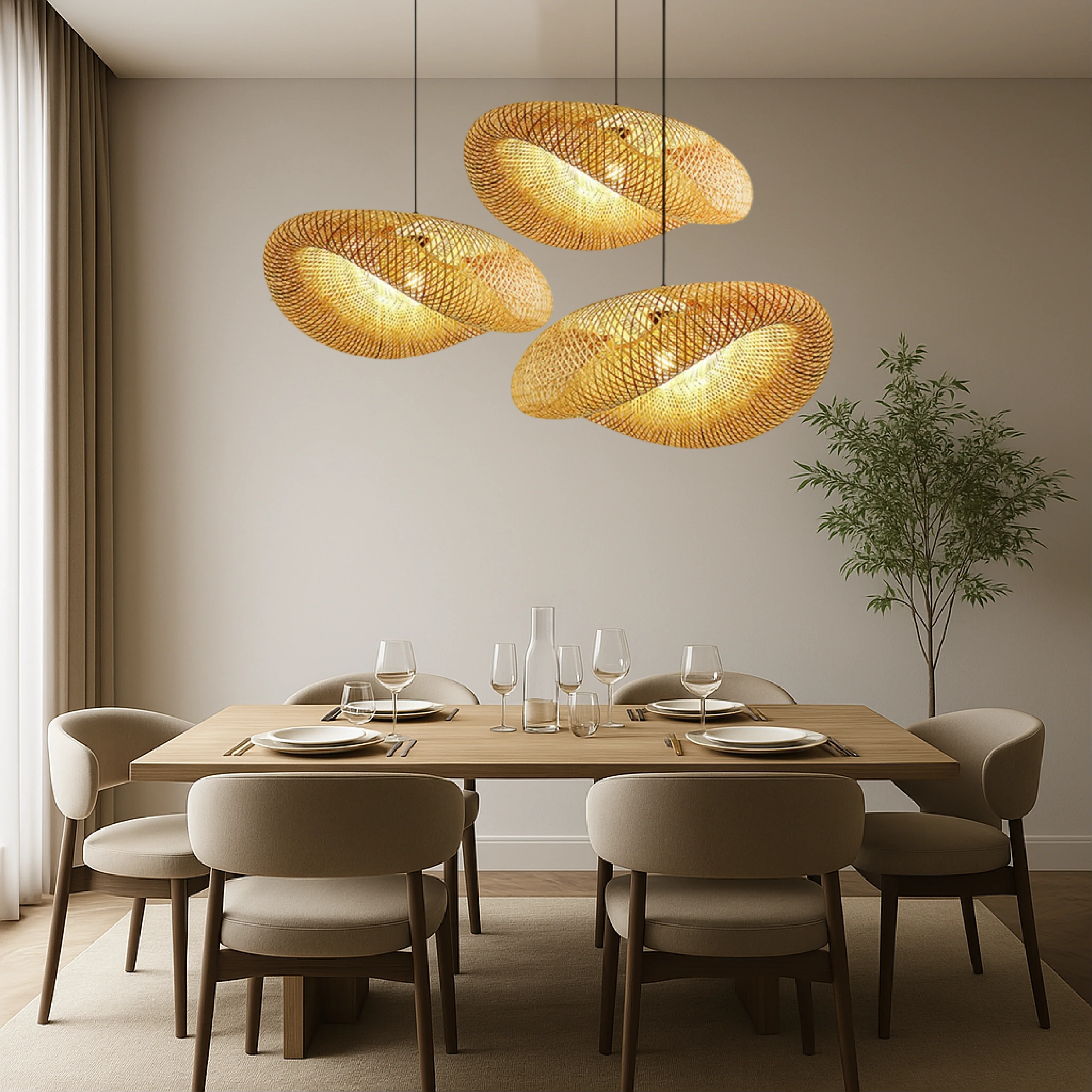 Stylish Bamboo Pendant Light with Adjustable Height - Image 2