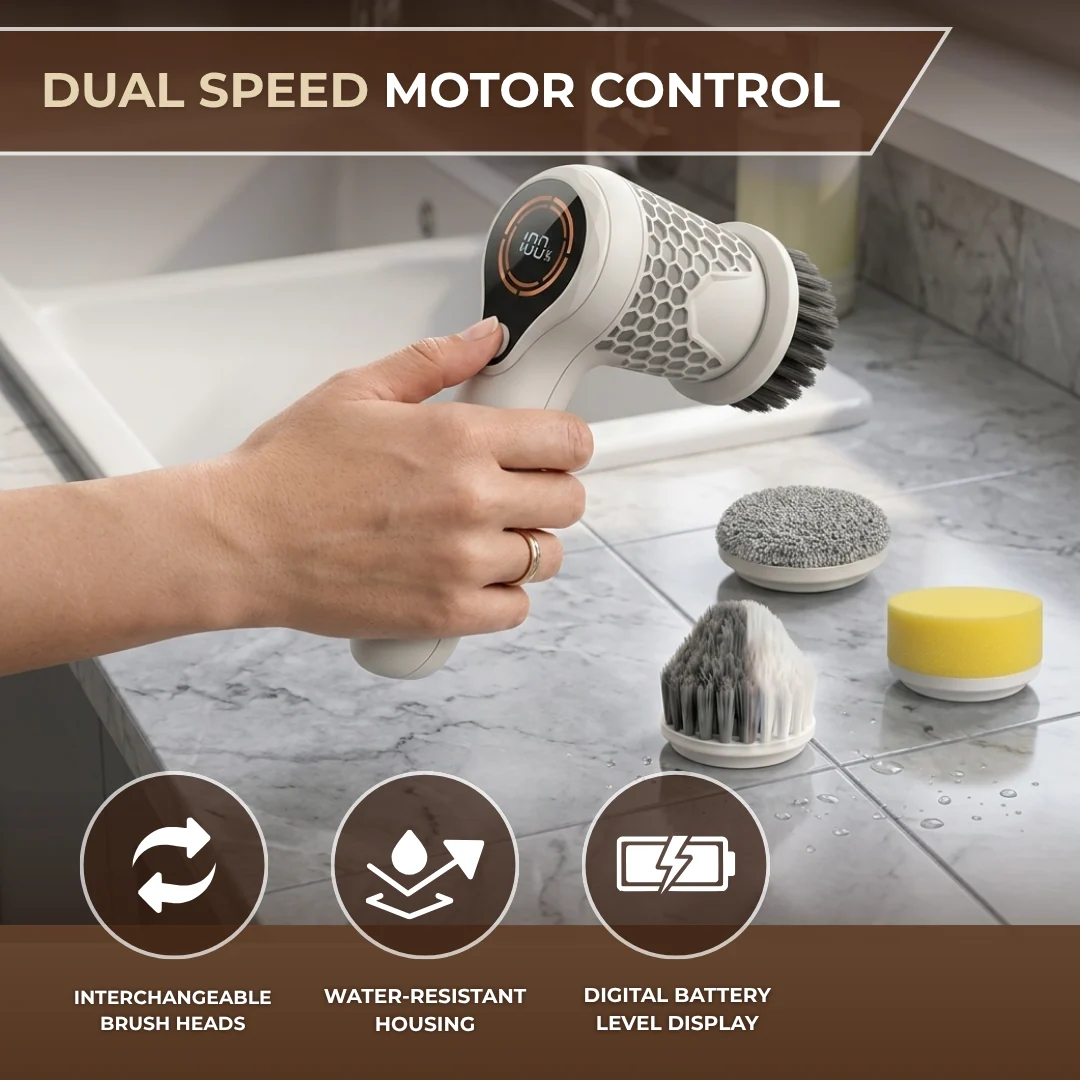 Cordless Electric Spin Scrubber with Brush Heads and 2 Speeds