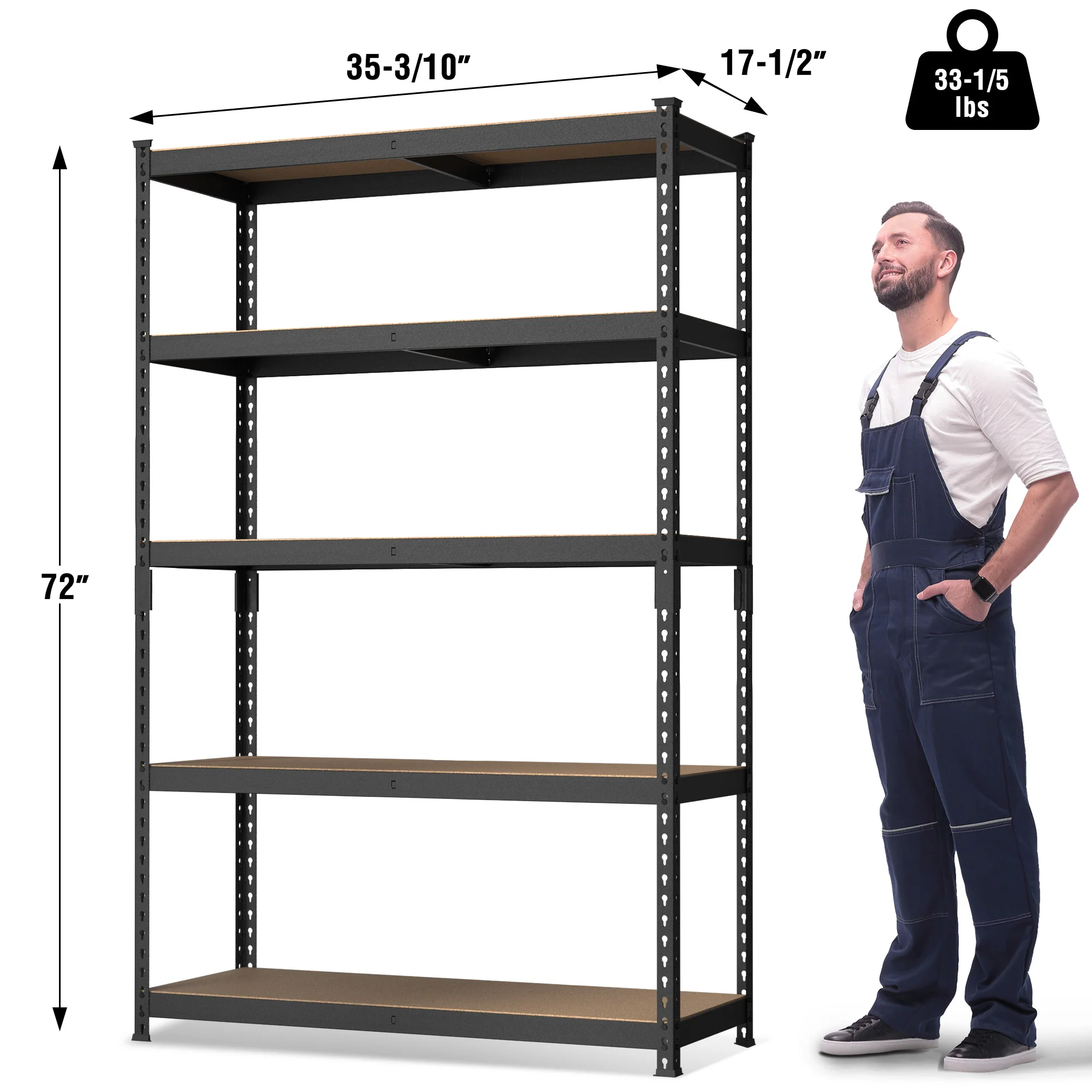 WORKPRO Adjustable 5-Tier Steel Shelving Unit, 35-3/10”W x 17-1/2”D x 72”H, Heavy Duty Shelf with MDF Board, 1650 lbs Load Capacity (Total) - Image 2