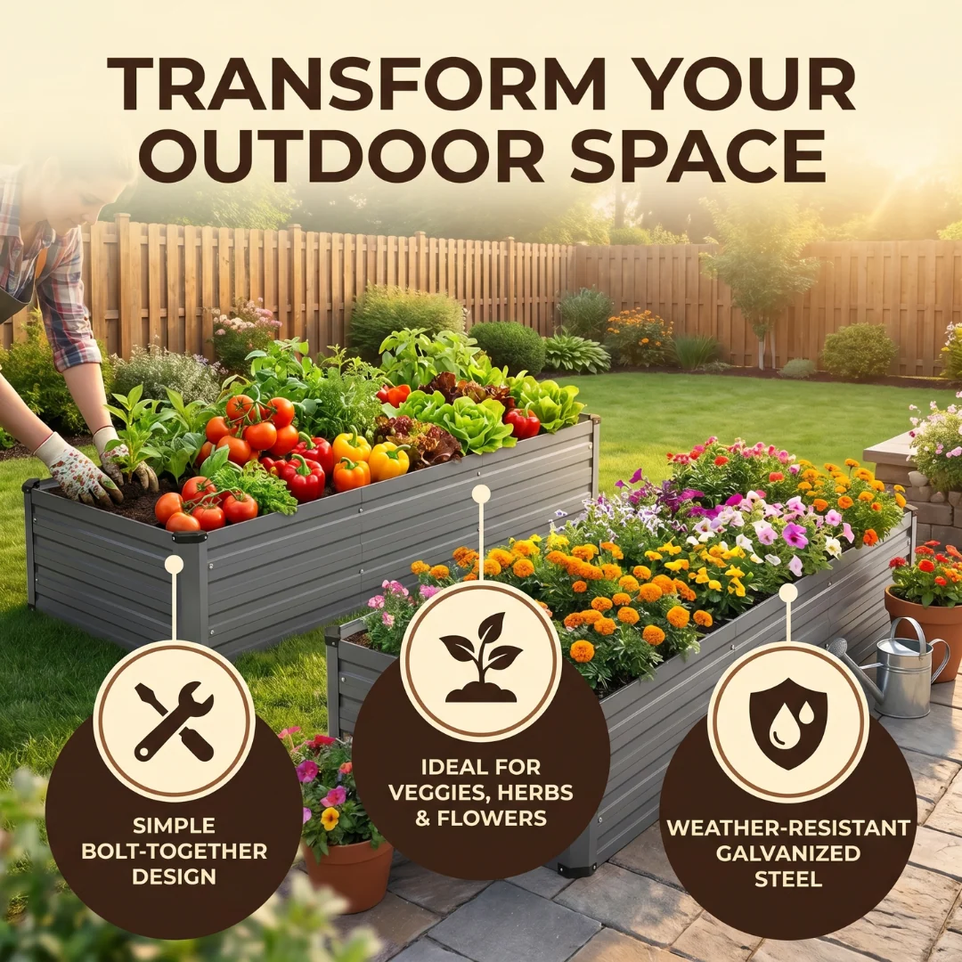 2 Pack Galvanized Raised Garden Beds 6 x 2 x 1 FT Metal Planter Kit