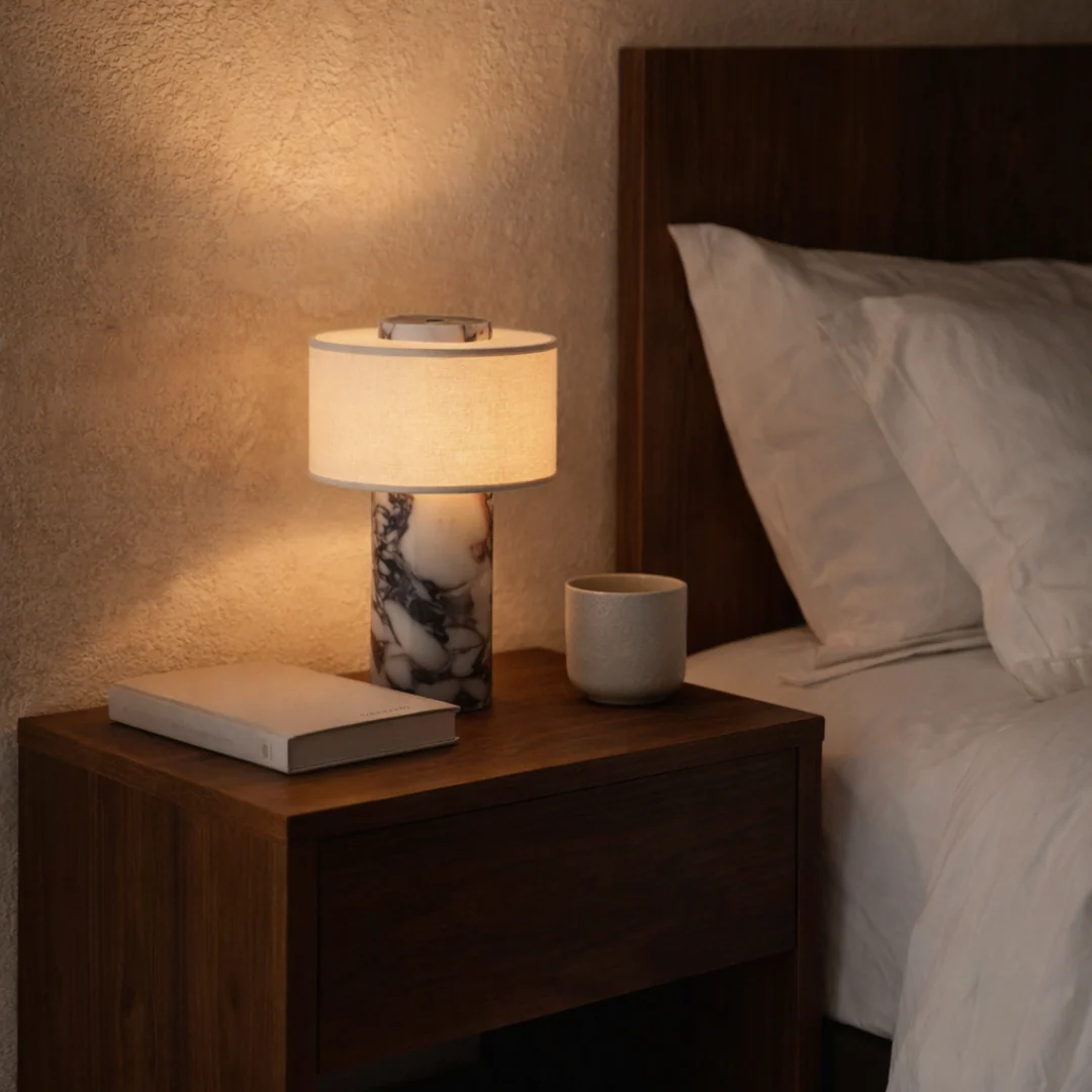 RadiantGlow Cordless Marble and Fabric LED Table Lamp - Image 6