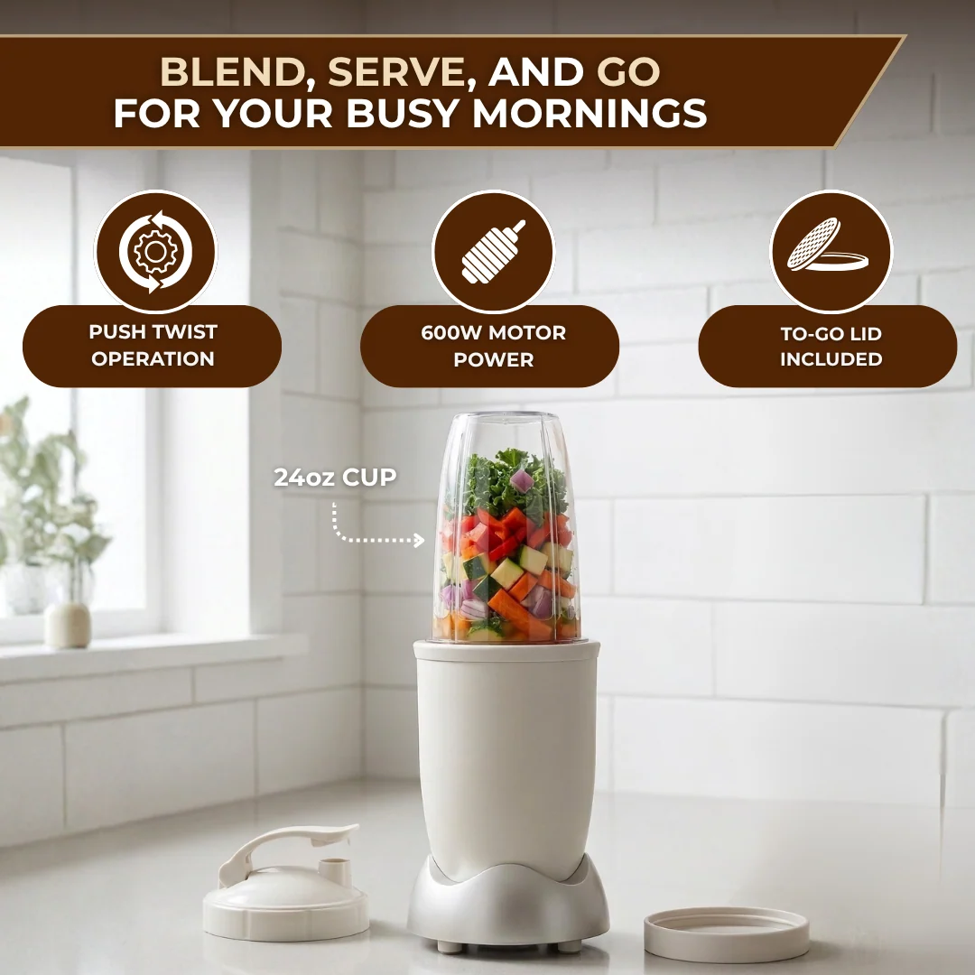 Compact 600W Blender 24oz Cup for Smoothies Shakes Food Prep