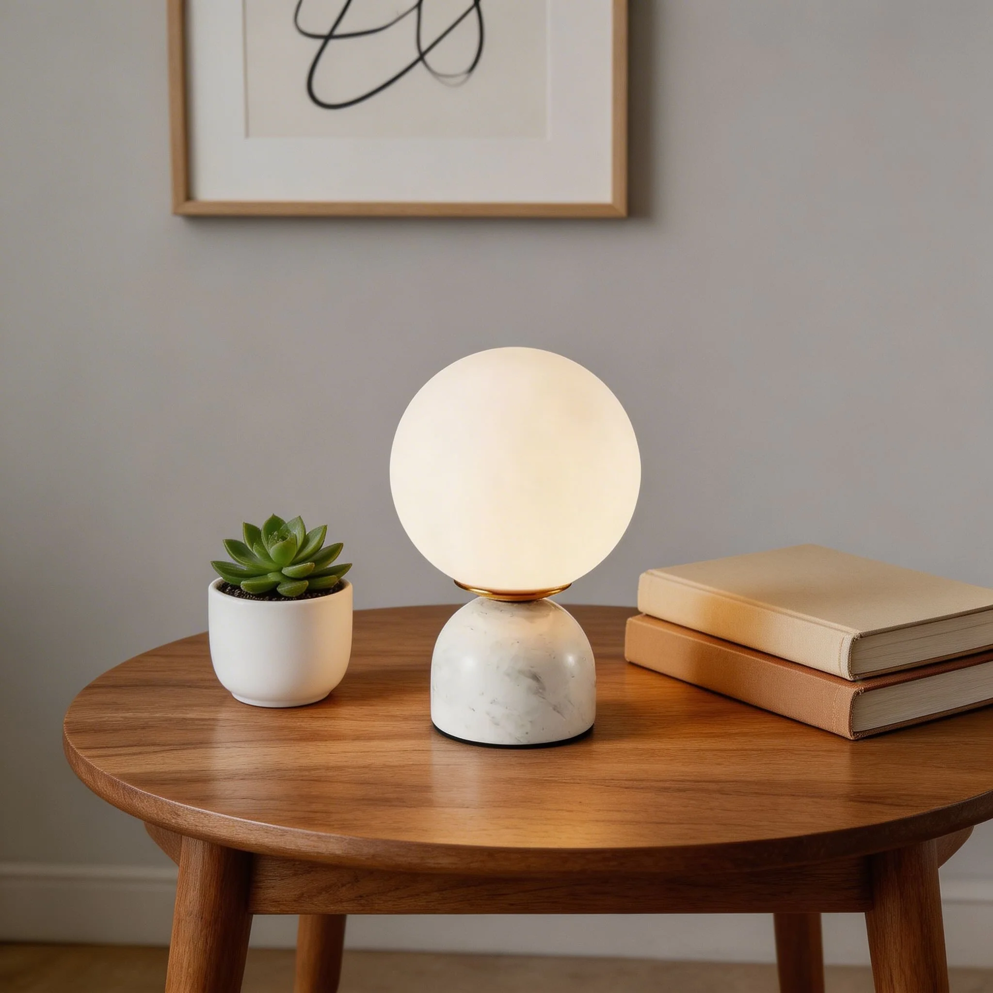 Marble Table Lamp with Round Shade