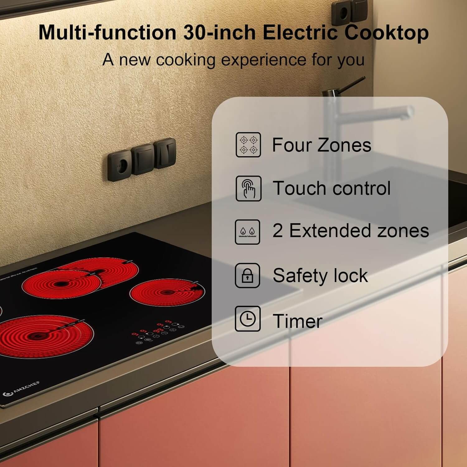 AMZCHEF Built-in Electric Ceramic Cooktop 4 High Power Burners 30 Inch 6700W 67HLB4T1 2