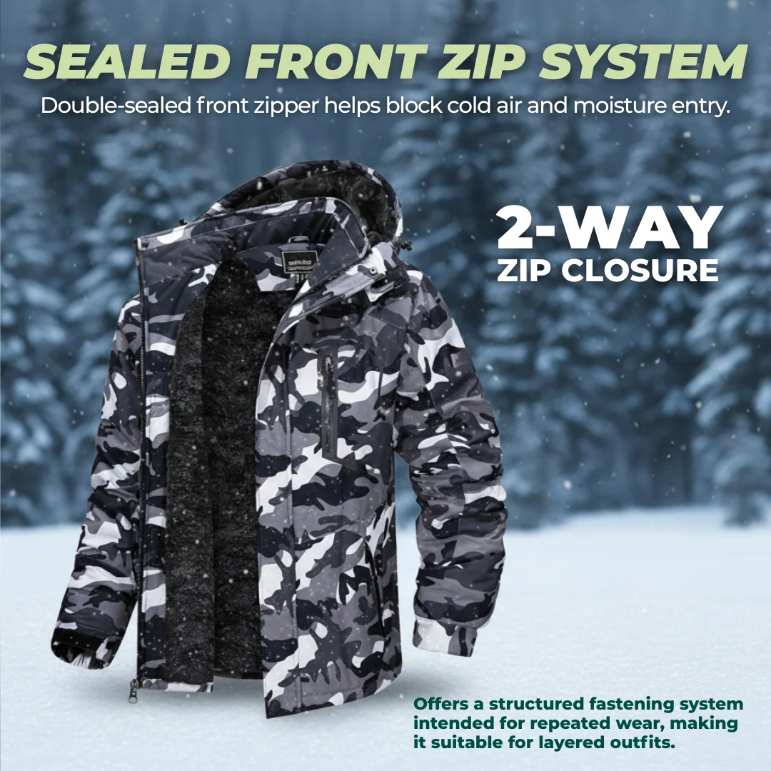 Men’s Water-Resistant Fleece Ski Jacket with Detachable Hood
