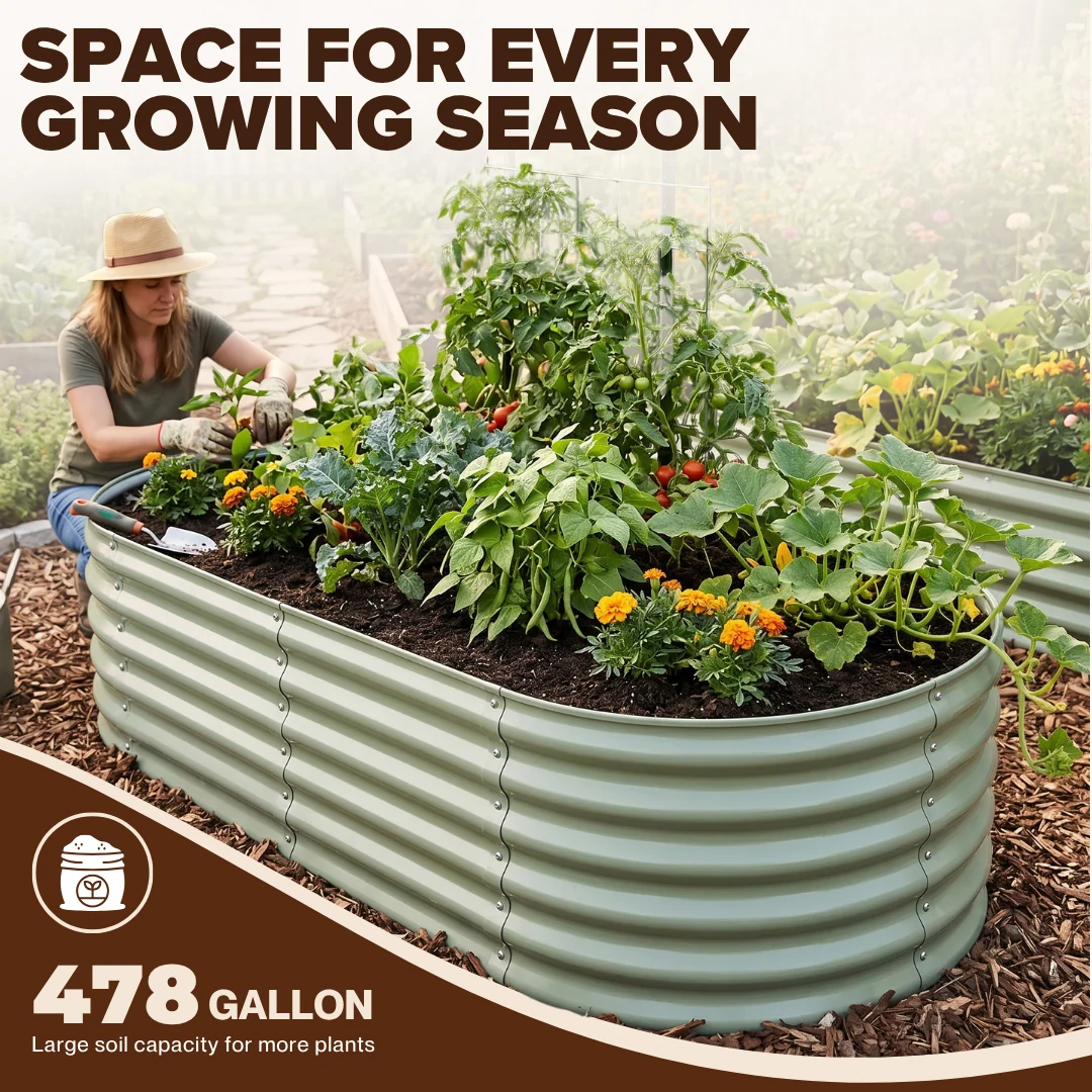 96x48x24 in ft Galvanized Raised Garden Bed 478 Gallon Oval Planter