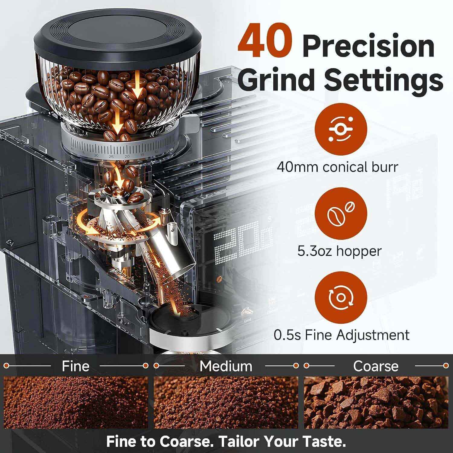 AMZCHEF Espresso Machine with Grinder 1500W 2