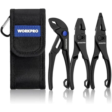 WORKPRO 3-Piece Mini Pliers Set with Pouch, 4-Inch Slip Joint Plier & 4-Inch Water Pump Plier & 4.5-Inch Long Nose Slip Joint Plier, High-Toughness Pocket Pliers for Tight Spaces & Versatile Use