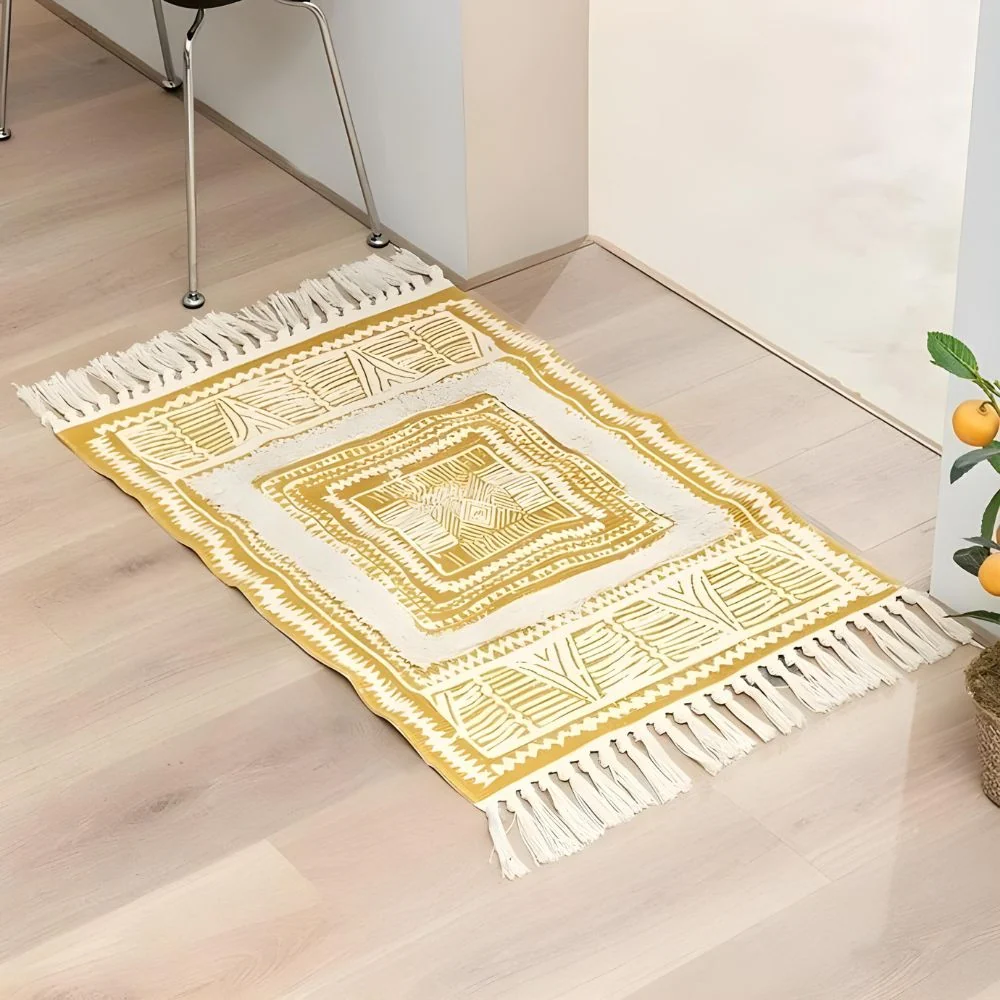 Bohemian Rug Lightweight Microfiber-Cotton Fringe