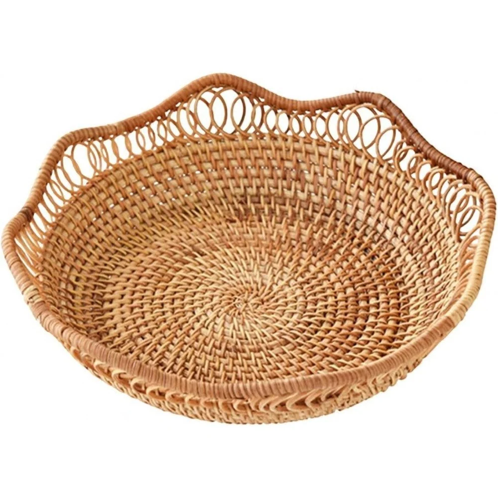Storage Basket Handwoven Rattan Floral Design - Image 8