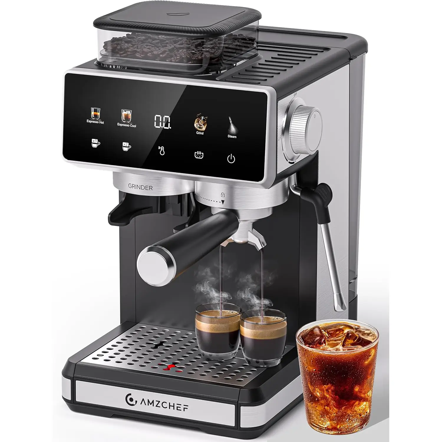 AMZCHEF 20 Bar Espresso Machine with Milk Frother and Grinder 2