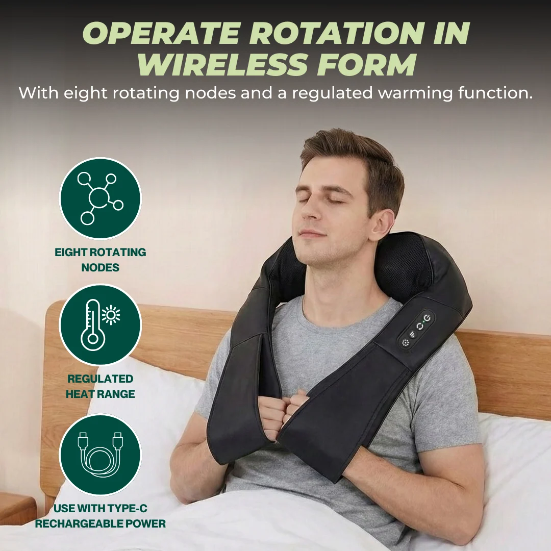 Rechargeable Neck and Shoulder Massager with Heat and 8 Rotating Nodes