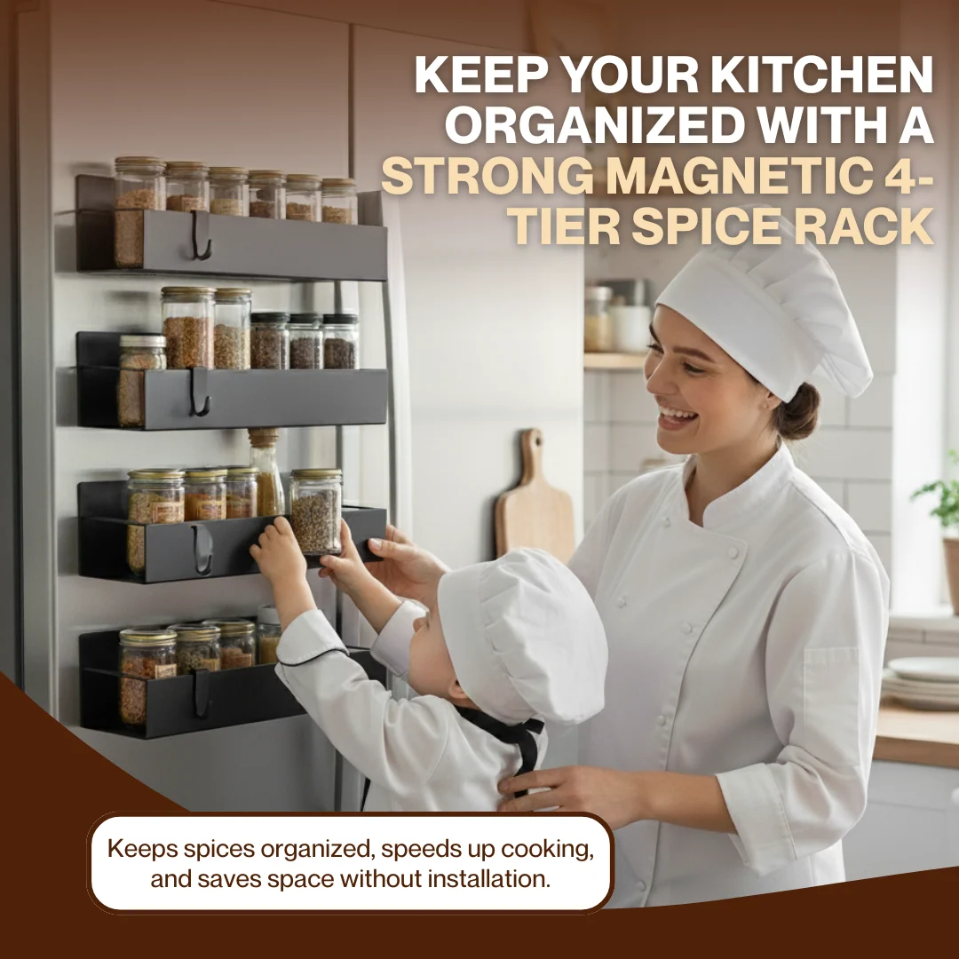Magnetic 4-Tier Metal Spice Rack Organizer for Refrigerator