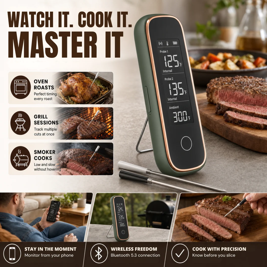 Wireless Bluetooth Meat Thermometer with Dual Probes and App Control