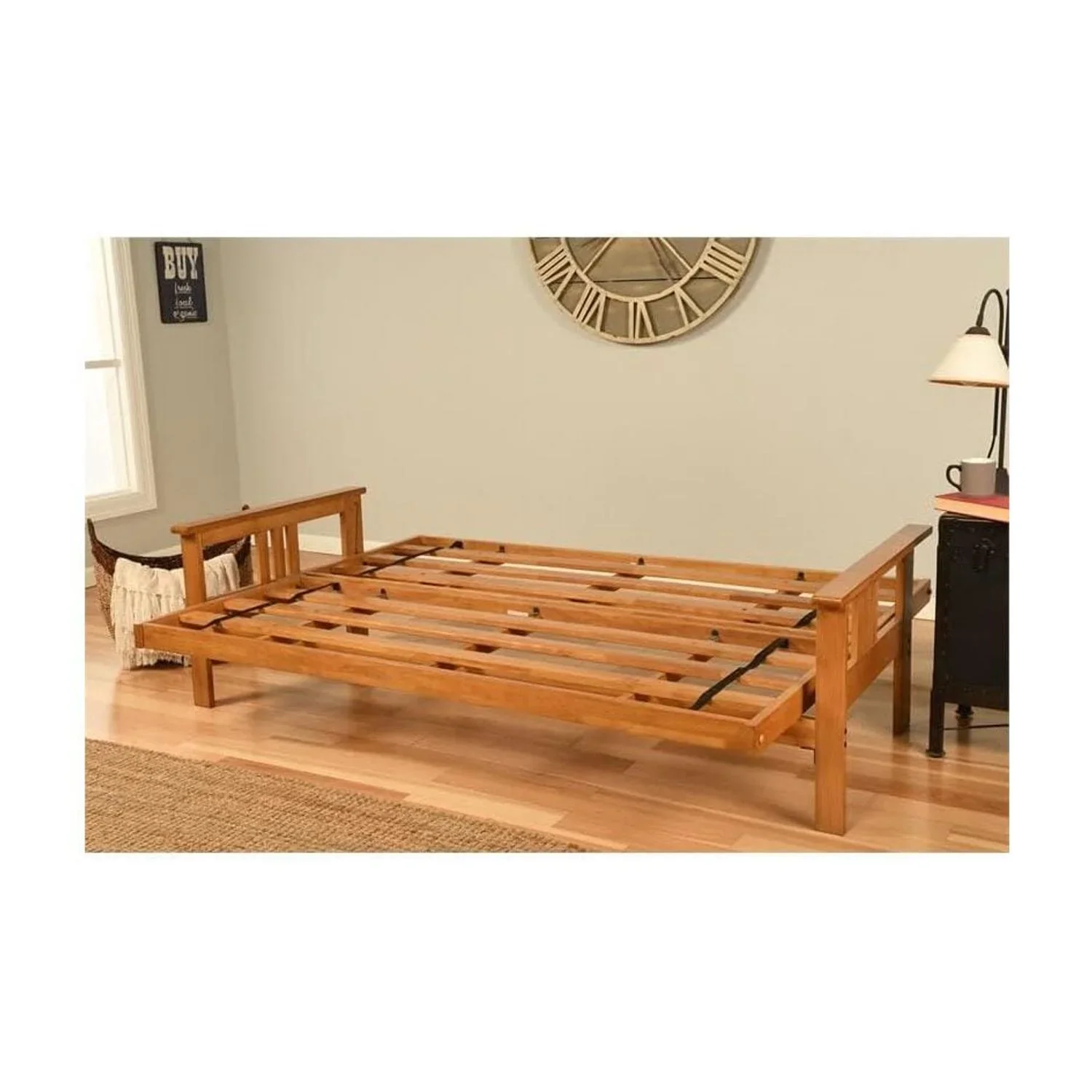 Homestock African Artifacts Full Size Futon Frame Set with Mattress, Easily Converts to Bed, Versatile Design Futon Frame for All Spaces, 33"H x 79"L x 37"D-Color:Linen Charcoal,Size:Barbados - Image 156