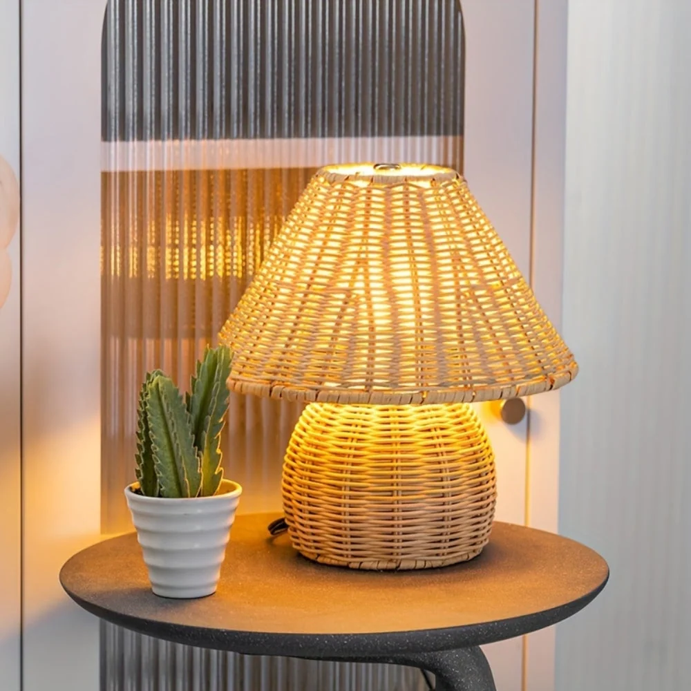 Table Lamp Rattan Shade Bamboo Base - Image 5
