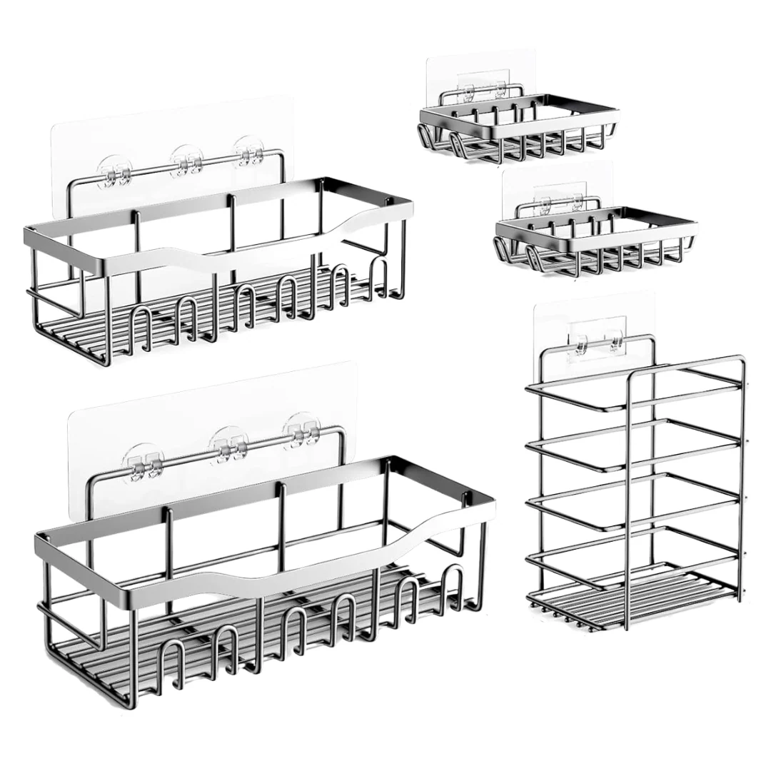 Stainless Steel Wall Caddy Set – 5-Pack for Bathroom and Kitchen - Image 2