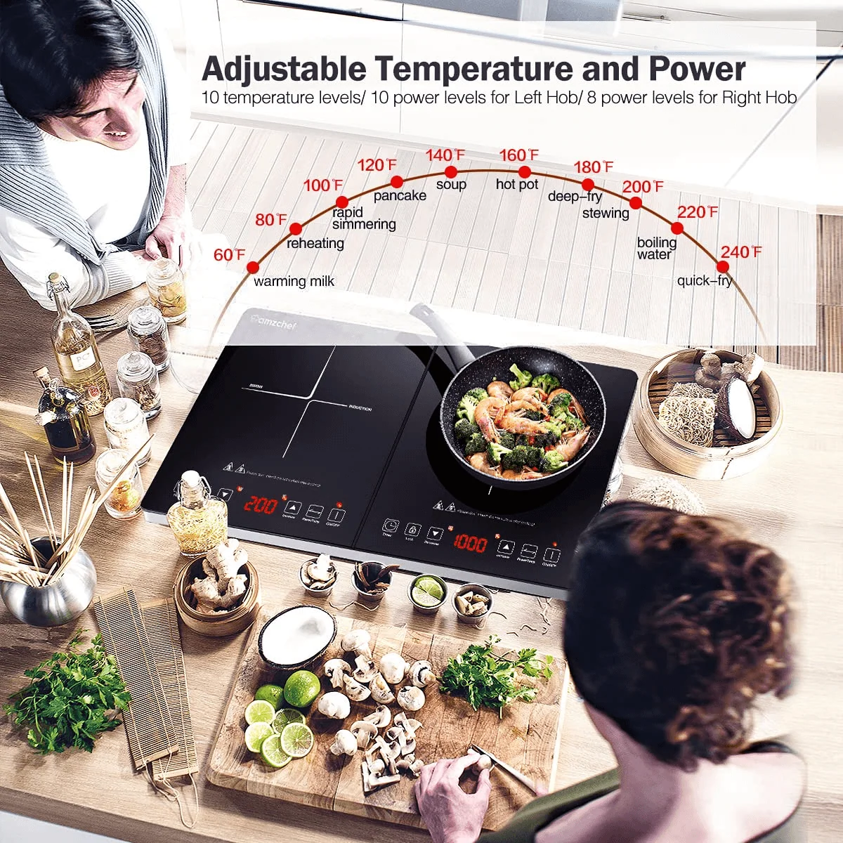 AMZCHEF Portable Double Induction Cooktop with 2 Burners 4